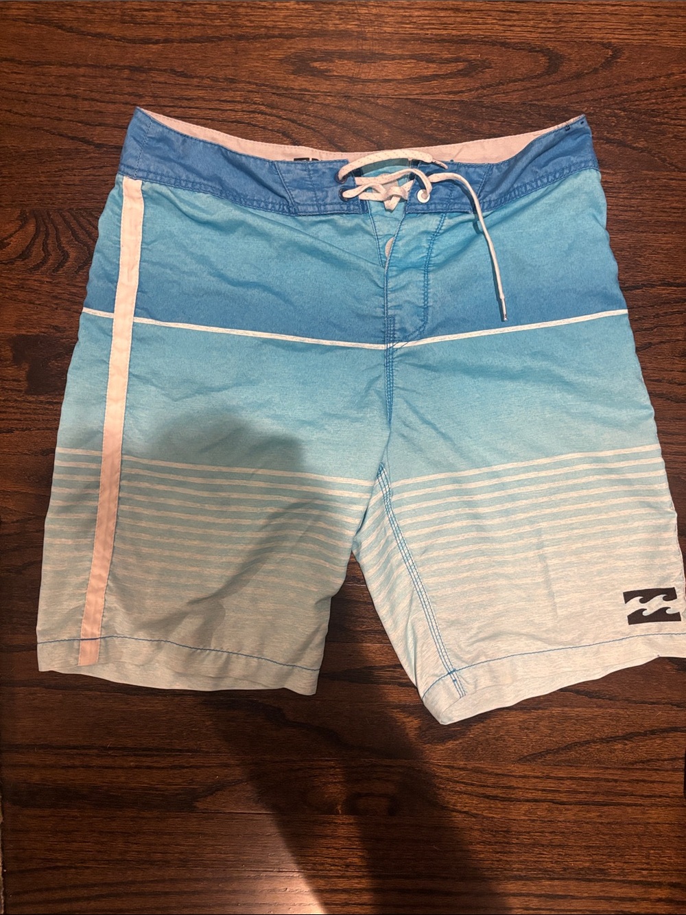 Billabong Light Blue Ombre Stripe Board Shorts with White Accents
